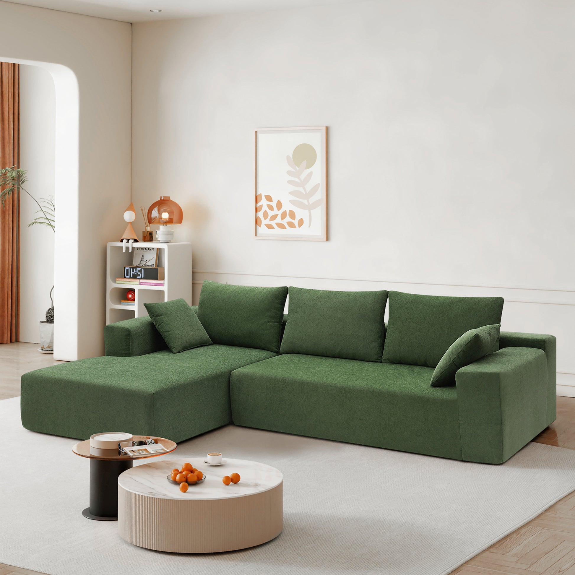 109*68" Modular Sectional Living Room Sofa Set, Modern Minimalist Style Couch, Upholstered Sleeper Sofa For Living Room, Bedroom, Salon, 2 Pc Free Combination, L Shape, Green Green Foam Chenille 4 Seat