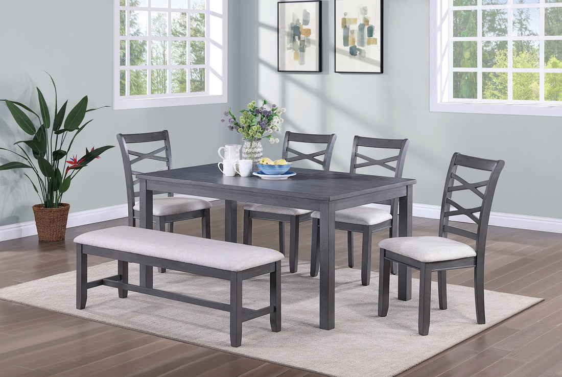 Dining Room Furniture Modern 6Pcs Set Dining Table 4X Side Chairs And A Bench Rubberwood Unique Design Back Chair Wooden Top Gray Wood Dining Room Bench Seating Birch Rectangular Dining Table With Chair And Bench Wood Wood Grey Mix Seats 6 60 Inches