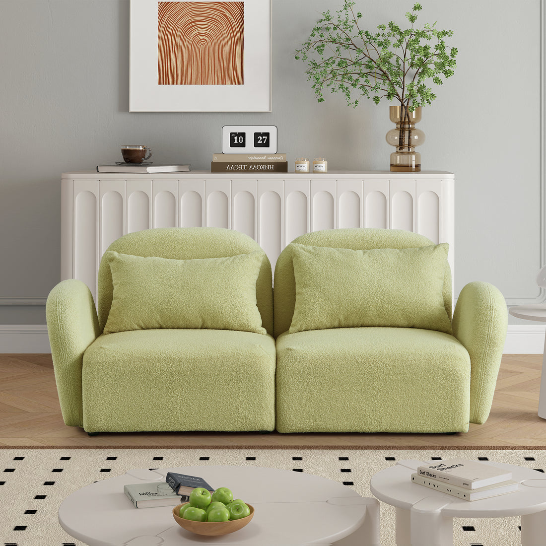 Living Room Furniture Lazy Sofa Loveseat Teddy Fabric Light Green Light Green Foam Teddy