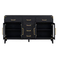 6 Drawer And 2 Cabinet Retro Sideboard With Extra Large Storage Space, With Gold Handles And Solid Wood Legs, For Kitchen And Living Room Black Black Solid Wood Mdf