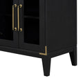 6 Drawer And 2 Cabinet Retro Sideboard With Extra Large Storage Space, With Gold Handles And Solid Wood Legs, For Kitchen And Living Room Black Black Solid Wood Mdf