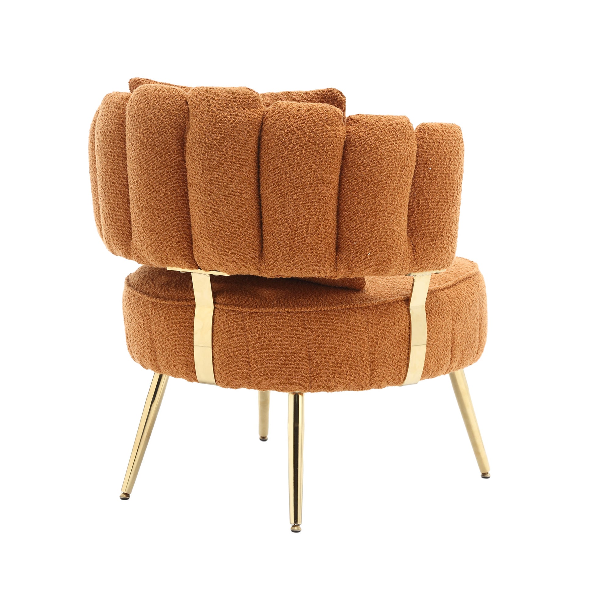 Coolmore Boucle Accent Chair Modern Upholstered Armchair Tufted Chair With Metal Frame, Single Leisure Chairs For Living Room Bedroom Orange Boucle