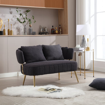 Coolmore Polyester Accent Sofa Modern Upholstered Armsofa Tufted Sofa With Metal Frame, Single Leisure Sofa For Living Room Bedroom Office Balcony Black Boucle