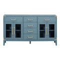 6 Drawer And 2 Cabinet Retro Sideboard With Extra Large Storage Space, With Gold Handles And Solid Wood Legs, For Kitchen And Living Room Antique Blue Antique Blue Solid Wood Mdf