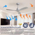 52 Inch Indoor Without Light 3 Solid Wood Blades Remote Control Reversible Dc Motor For Living Room Silver Metal & Wood