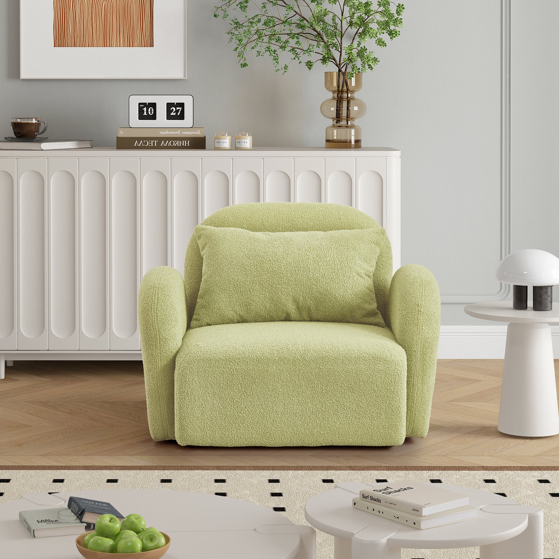 Living Room Furniture Lazy Sofa Chair Teddy Fabric Light Green Light Green Foam Teddy