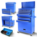 Rolling Tool Chest With Wheels And 8 Drawers, Detachable Large Tool Cabinet With Lock For Garage, Locking Mechanic Tool Cart With Black Liner For Warehouse, Workshop, High Capacity Blue Steel