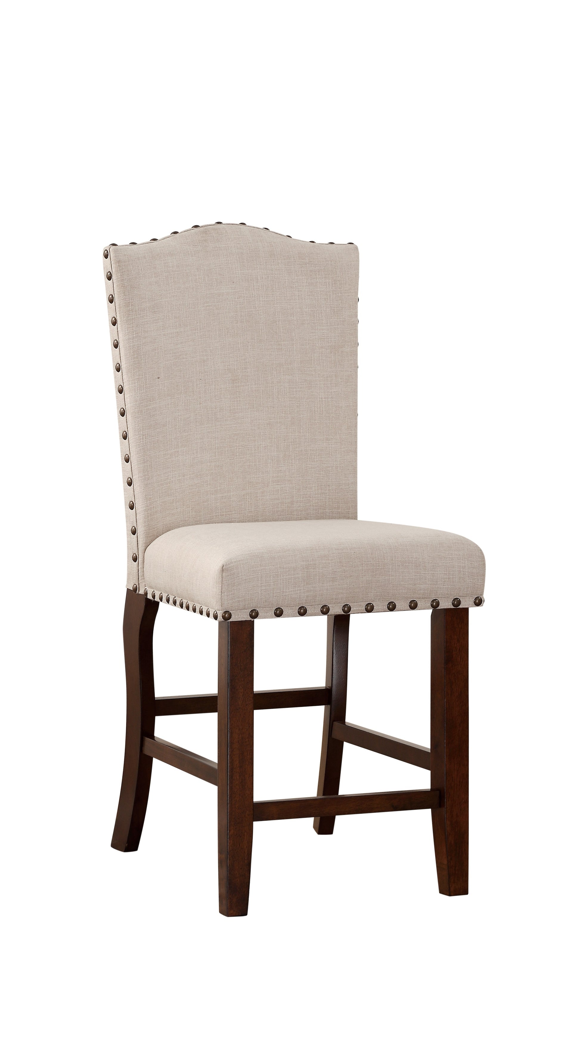 Classic Cream Upholstered Cushion Chairs Set Of 2Pc Counter Height Dining Chair Nailheads Solid Wood Legs Dining Room Cream Brown Dining Room Classic,Modern Dining Chairs Rubberwood Solid Back Solid Wood