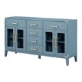 6 Drawer And 2 Cabinet Retro Sideboard With Extra Large Storage Space, With Gold Handles And Solid Wood Legs, For Kitchen And Living Room Antique Blue Antique Blue Solid Wood Mdf