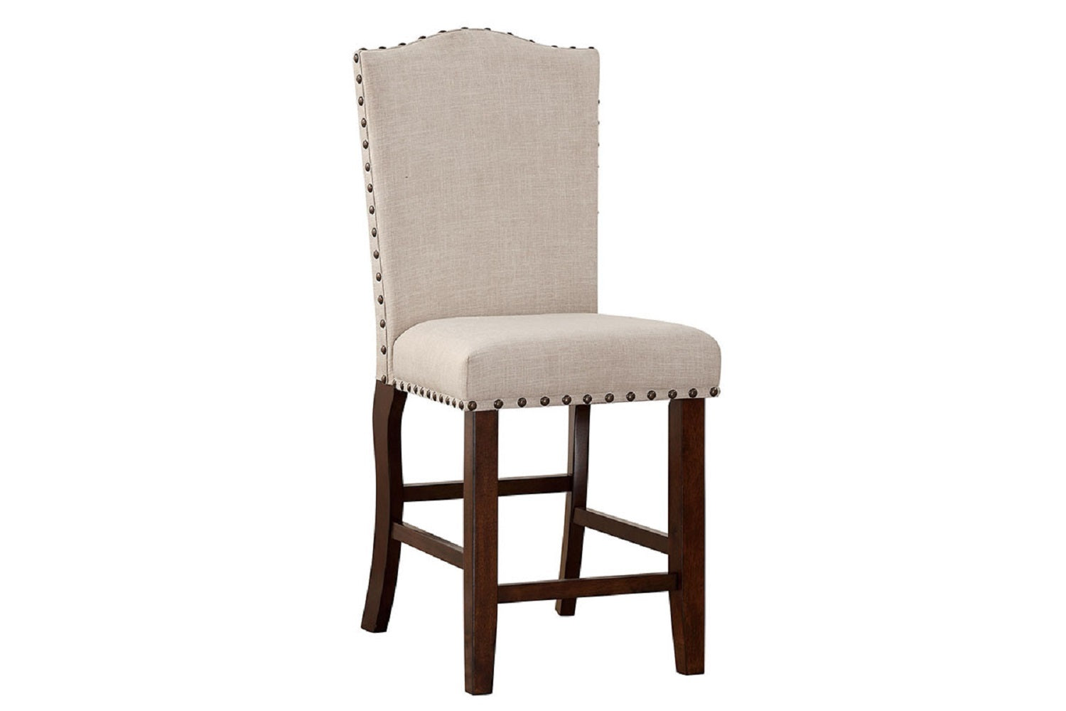 Classic Cream Upholstered Cushion Chairs Set Of 2Pc Counter Height Dining Chair Nailheads Solid Wood Legs Dining Room Cream Brown Dining Room Classic,Modern Dining Chairs Rubberwood Solid Back Solid Wood