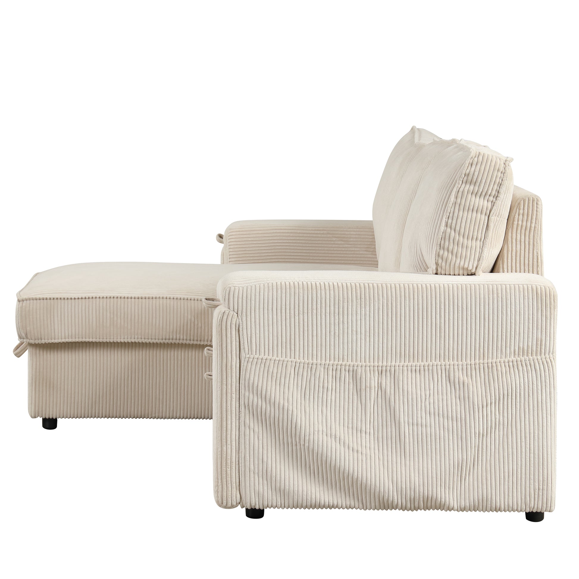 Upholstery Sleeper Sectional Sofa With Storage Bags And 2 Cup Holders On Arms Beige Wood Cushion Back Square Arms Polyester 3 Seat