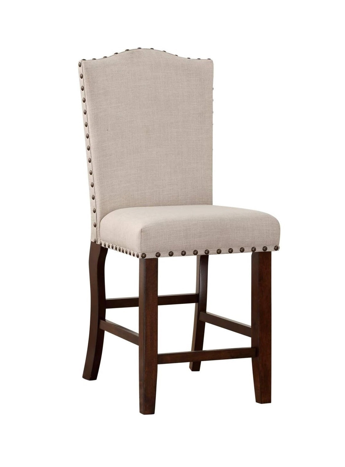 Classic Cream Upholstered Cushion Chairs Set Of 2Pc Counter Height Dining Chair Nailheads Solid Wood Legs Dining Room Cream Brown Dining Room Classic,Modern Dining Chairs Rubberwood Solid Back Solid Wood