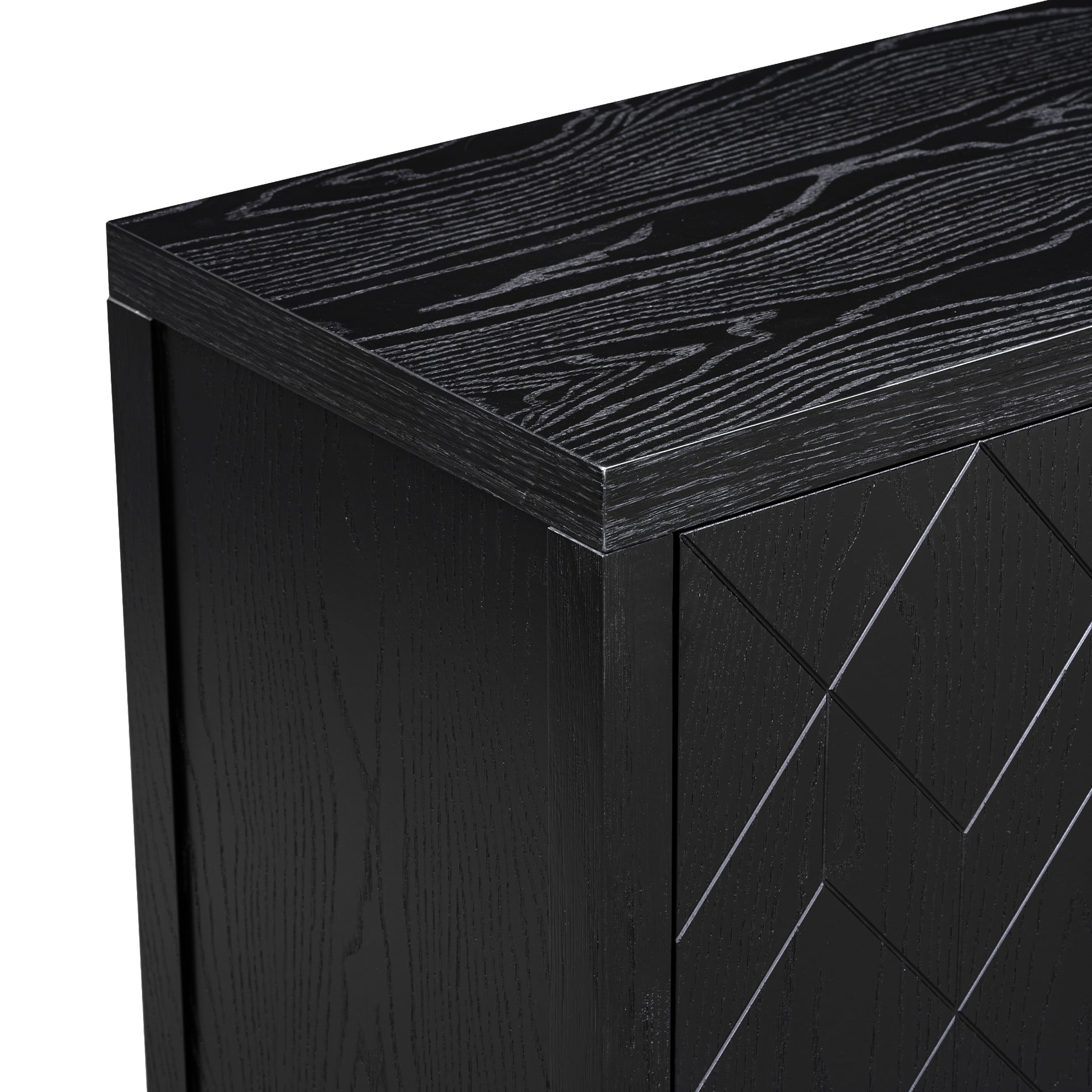 4 Door Retro Sideboard With Adjustable Shelves, Two Large Cabinet With Long Handle, For Living Room And Dining Room Black Black Mdf