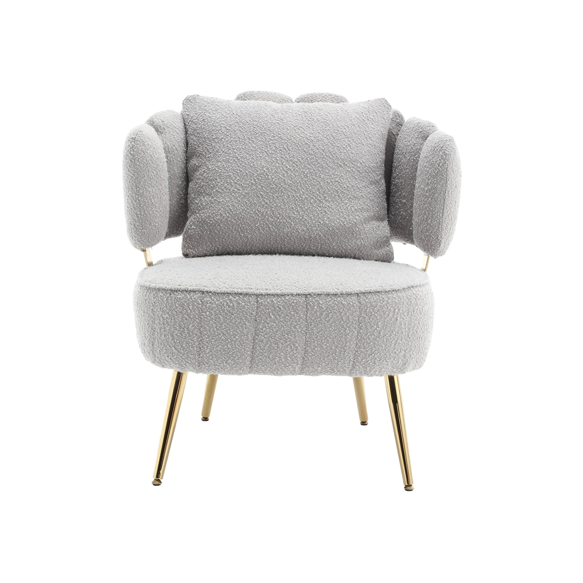 Coolmore Boucle Accent Chair Modern Upholstered Armchair Tufted Chair With Metal Frame, Single Leisure Chairs For Living Room Bedroom Gray Boucle