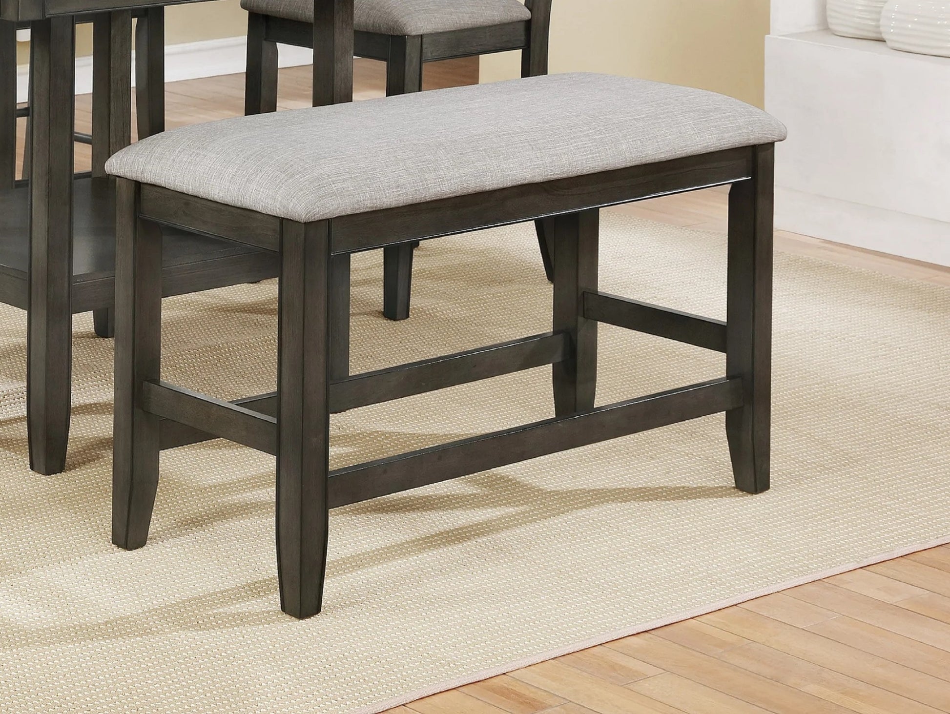 Farmhouse Style 1Pc Gray Counter Height Bench Footrest Upholstered Seat Wooden Furniture Gray Linen Or Linen Blend Dining Room Rectangular Grey Contemporary,Transitional Wood