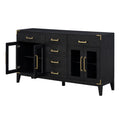 6 Drawer And 2 Cabinet Retro Sideboard With Extra Large Storage Space, With Gold Handles And Solid Wood Legs, For Kitchen And Living Room Black Black Solid Wood Mdf