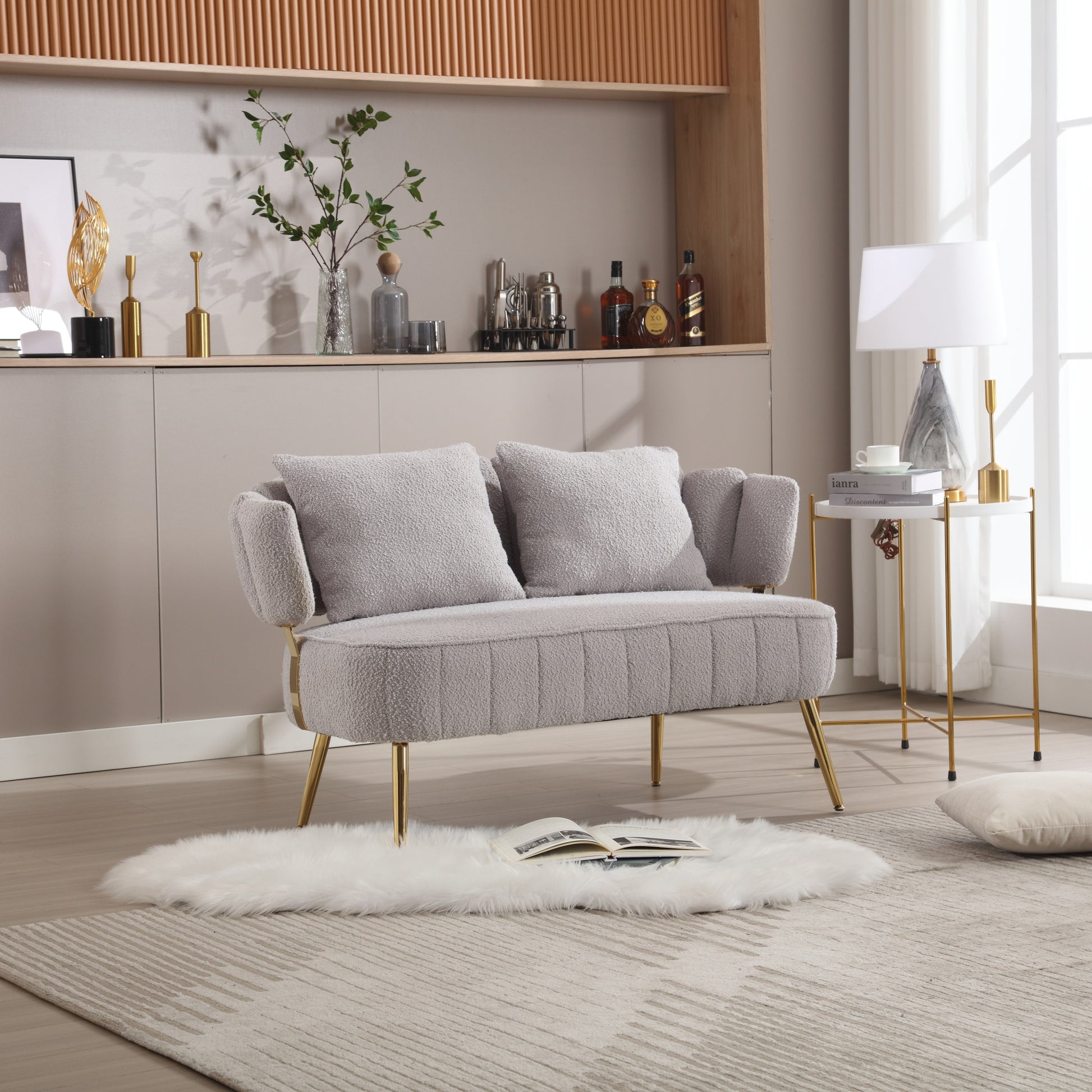 Coolmore Polyester Accent Sofa Modern Upholstered Armsofa Tufted Sofa With Metal Frame, Single Leisure Sofa For Living Room Bedroom Office Balcony Gray Boucle