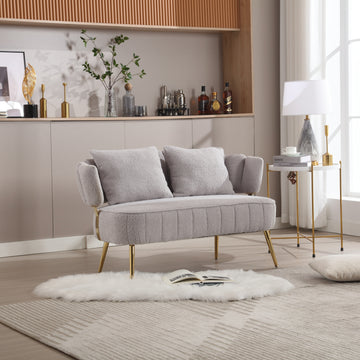 Coolmore Polyester Accent Sofa Modern Upholstered Armsofa Tufted Sofa With Metal Frame, Single Leisure Sofa For Living Room Bedroom Office Balcony Gray Boucle