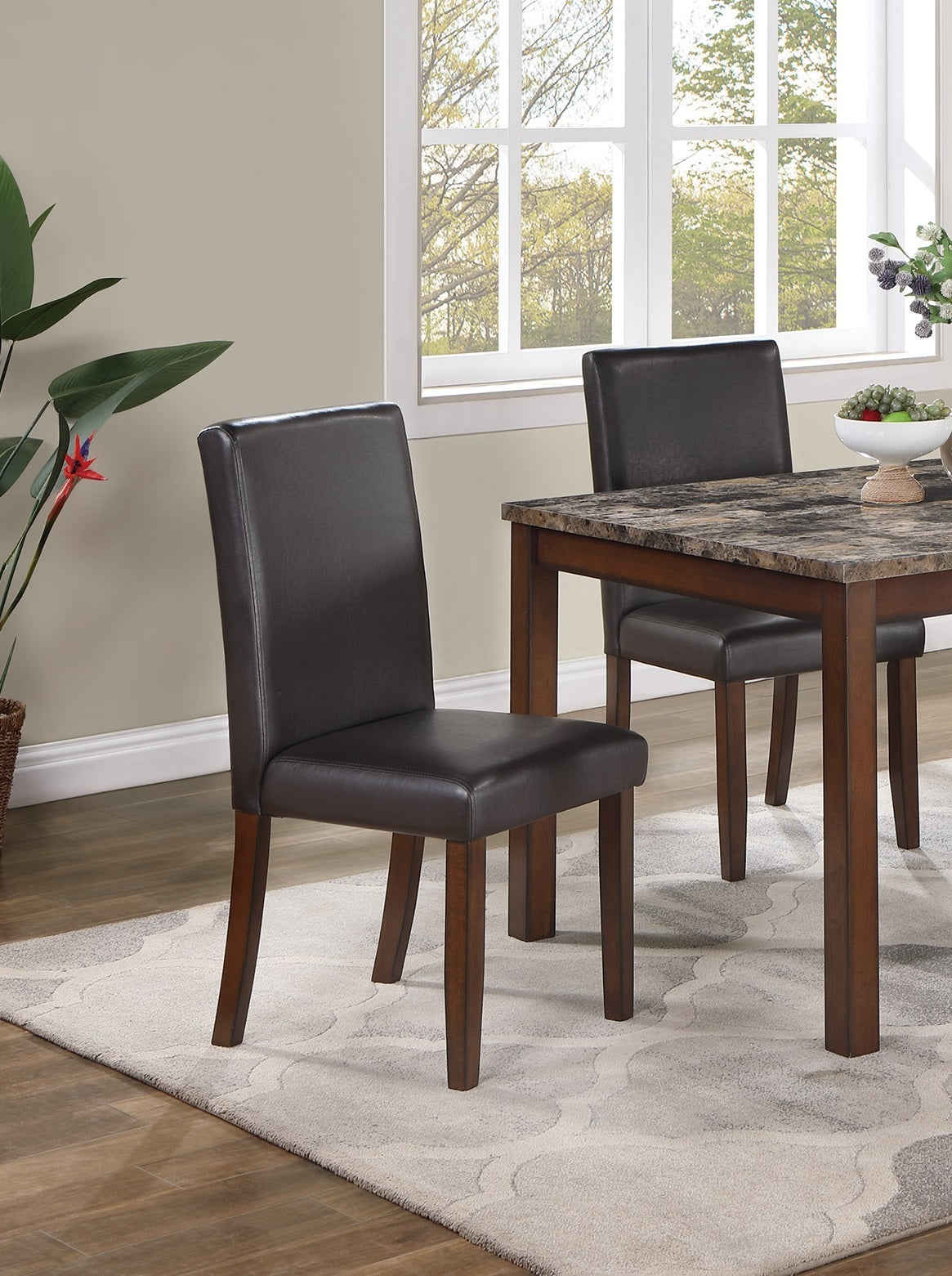 Classic Stylish Espresso Finish 5Pc Dining Set Kitchen Dinette Faux Marble Top Table Bench And 3X Chairs Faux Leather Cushions Seats Dining Room Brown Wood Dining Room Rectangular Dining Table With Chair And Bench Upholstered Chair Wood Espresso Solid