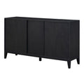 6 Drawer And 2 Cabinet Retro Sideboard With Extra Large Storage Space, With Gold Handles And Solid Wood Legs, For Kitchen And Living Room Black Black Solid Wood Mdf