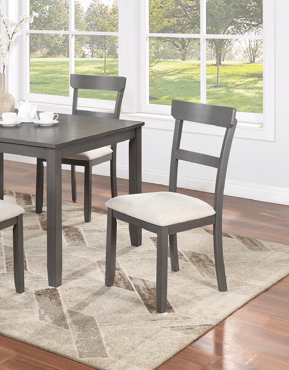 Classic Stylish Gray Natural Finish 5Pc Dining Set Kitchen Dinette Wooden Top Table And Chairs Cushions Seats Ladder Back Chair Dining Room Gray Wood Dining Room Rectangular Dining Table With Chair Upholstered Chair Wood Natural Grey Ladder Back Seats 4