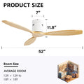 52 Inch Decorative Solid Wood Without Light 6 Speed Remote Control Reversible Dc Motor For Home Matte White Metal & Wood