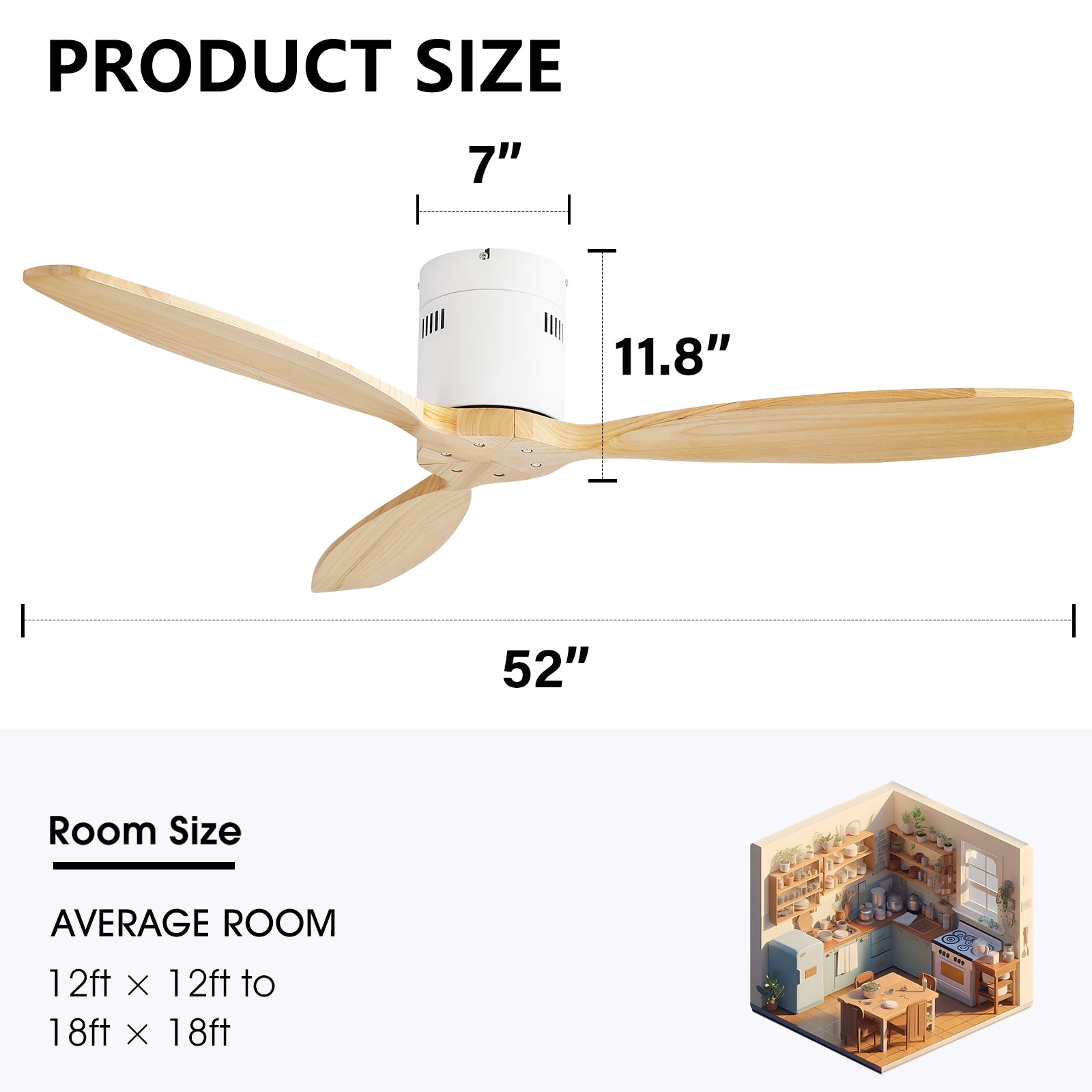 52 Inch Decorative Solid Wood Without Light 6 Speed Remote Control Reversible Dc Motor For Home Matte White Metal & Wood