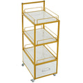 Beauty Salon Storage Trolley Cart,With Lockable Rolling Wheels,Metal Frame Marbled Board,Drawer Barber Salon Furniture,White Gold White Modern Mdf Mdf Metal