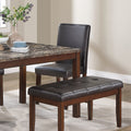 Classic Stylish Espresso Finish 5Pc Dining Set Kitchen Dinette Faux Marble Top Table Bench And 3X Chairs Faux Leather Cushions Seats Dining Room Brown Wood Dining Room Rectangular Dining Table With Chair And Bench Upholstered Chair Wood Espresso Solid