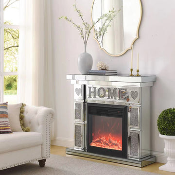 W 46" X D 12.6 X H 41 " Acrylic Diamond Mirror Fireplace Cabinet, Tv Fireplace Cabinet Powder Coated Electric Bedroom Yes Freestanding Electric 41 50 Yes Silver 400 Natural Vent American Design Acrylic Mdf Glass