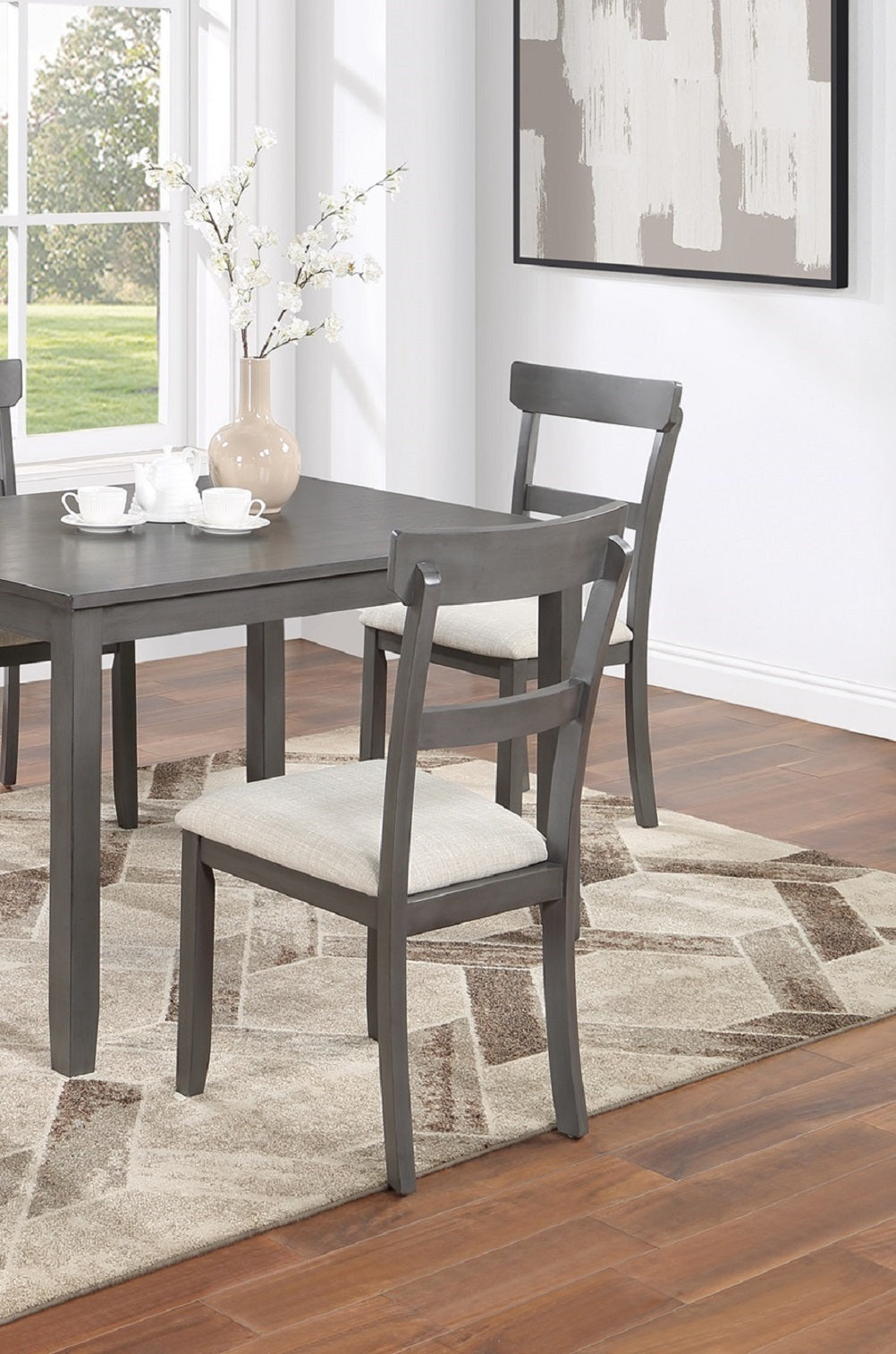 Classic Stylish Gray Natural Finish 5Pc Dining Set Kitchen Dinette Wooden Top Table And Chairs Cushions Seats Ladder Back Chair Dining Room Gray Wood Dining Room Rectangular Dining Table With Chair Upholstered Chair Wood Natural Grey Ladder Back Seats 4