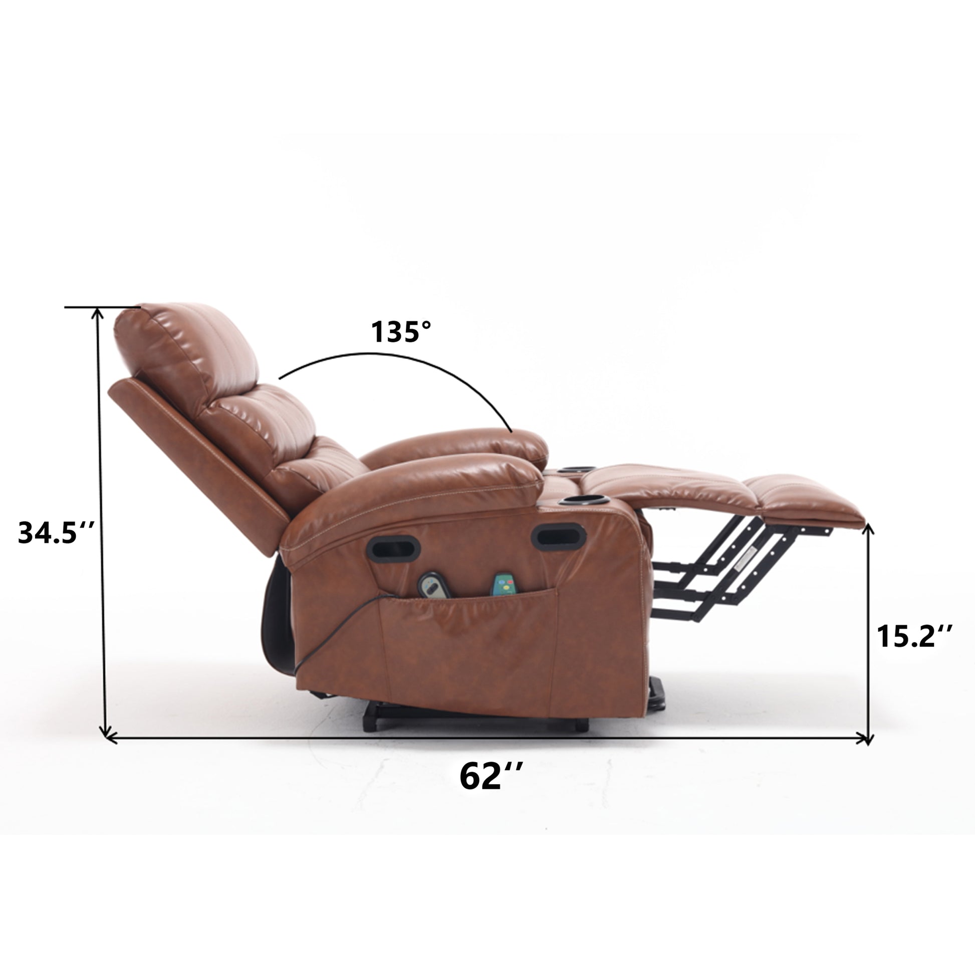 21"Seat Width,Large Size Electric Power Lift Recliner Chair Sofa For Elderly, 8 Point Vibration Massage And Lumber Heat, Remote Control, Side Pockets And Cup Holders, Cozy Fabric, Overstuffed Arm Pu Brown Pu