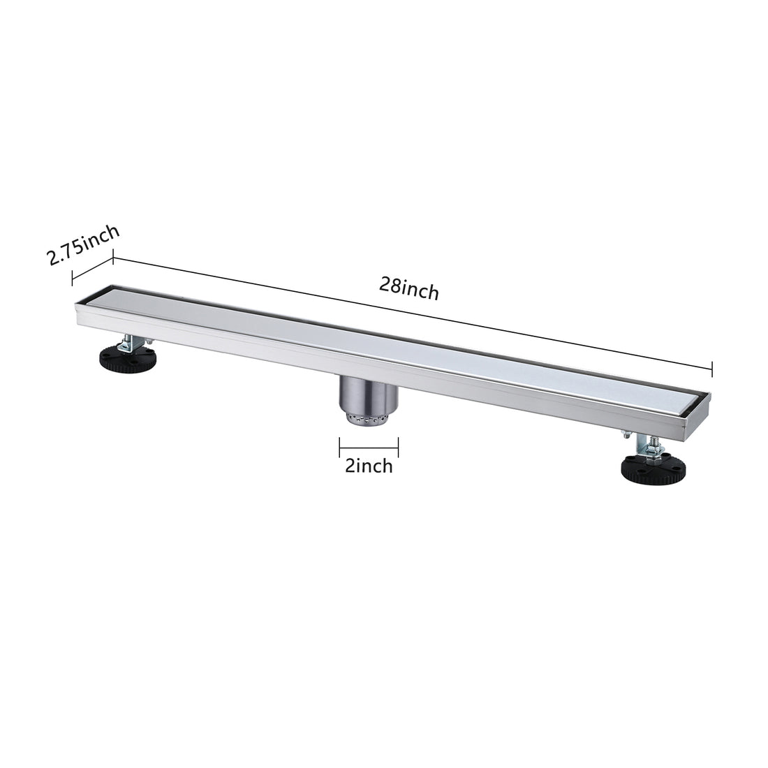 28 Inches Linear Shower Drain, Included Hair Strainer And Leveling Feet Brushed Nickel Stainless Steel