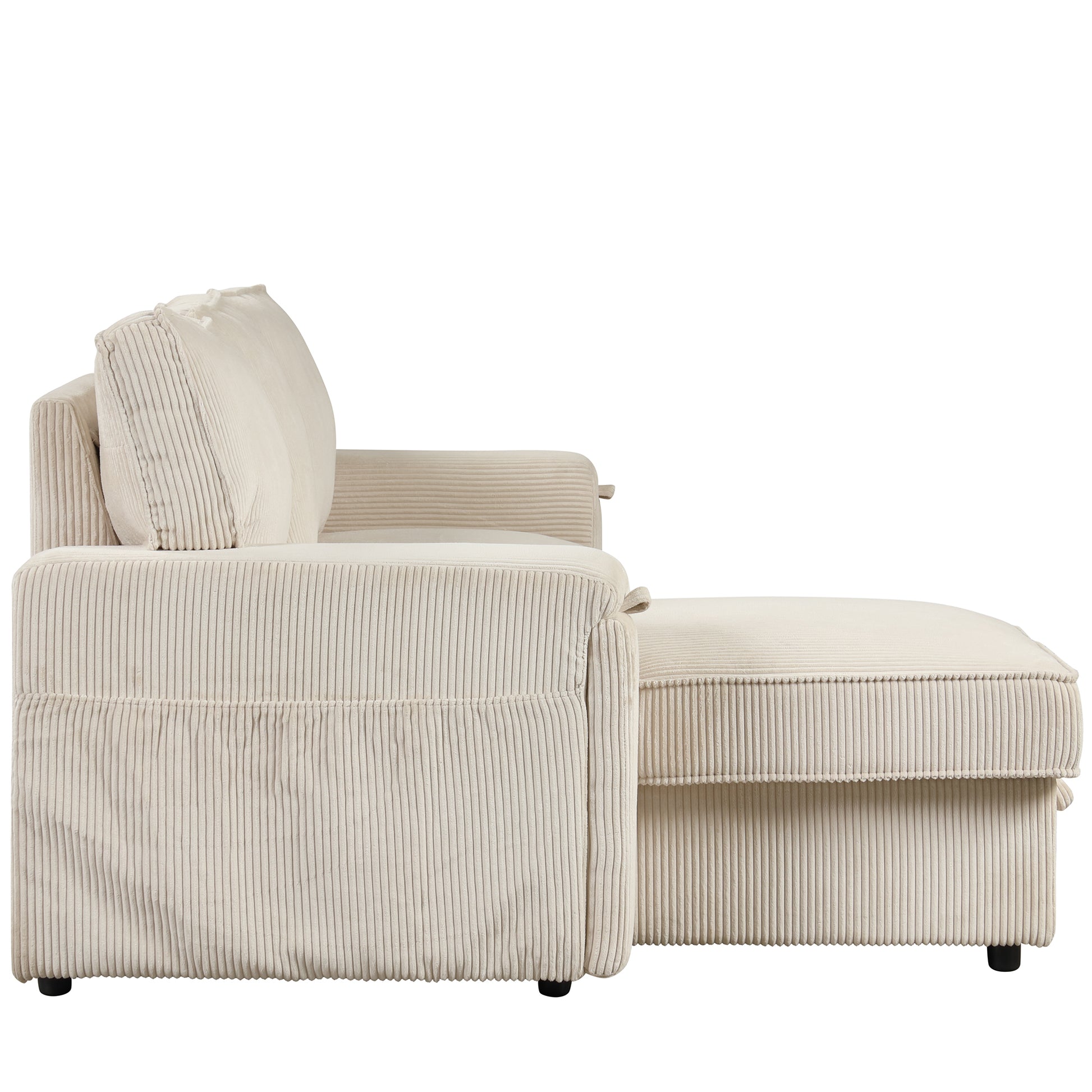 Upholstery Sleeper Sectional Sofa With Storage Bags And 2 Cup Holders On Arms Beige Wood Cushion Back Square Arms Polyester 3 Seat