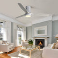 52 Inch Indoor Flush Mount With 3 Solid Wood Blades Remote Control Reversible Dc Motor With Led Light Silver Metal & Wood