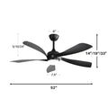 52 Inch Modern With 3 Color Dimmable 5 Abs Blades Remote Control Reversible Dc Motor With Led Light Black Abs