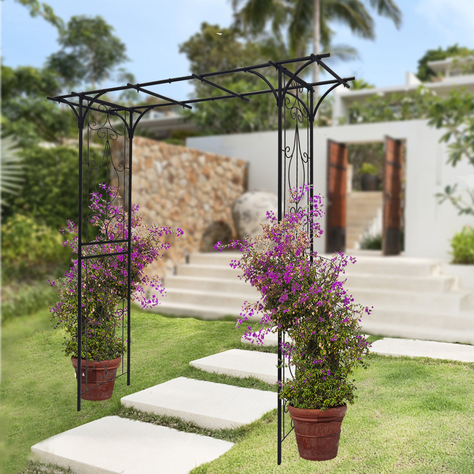 Metal Garden Arch L80.3'' X W20.47'' X H81.1'' Climbing Plants Support Rose Arch Outdoor Black Black Iron