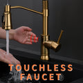 Touchless Kitchen Faucet,Hands Free Automatic Smart Kitchen Faucet Brushed Gold Kitchen Contemporary Ceramic Brass