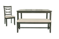 Dining Room Furniture Modern 6Pcs Set Dining Table 4X Side Chairs And A Bench Rubberwood Unique Design Back Chair Wooden Top Gray Wood Dining Room Bench Seating Birch Rectangular Dining Table With Chair And Bench Wood Wood Grey Mix Seats 6 60 Inches