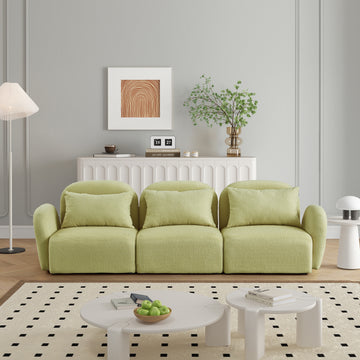 Living Room Furniture Three Seat Lazy Sofa Teddy Fabric Light Green Light Green Foam Teddy