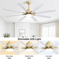 66 Inch Modern With Dimmable Led Light 8 Abs Blades Remote Control Reversible Dc Motor For Home Office Gold Metal