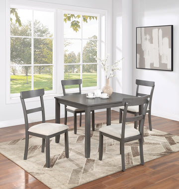 Classic Stylish Gray Natural Finish 5Pc Dining Set Kitchen Dinette Wooden Top Table And Chairs Cushions Seats Ladder Back Chair Dining Room Gray Wood Dining Room Rectangular Dining Table With Chair Upholstered Chair Wood Natural Grey Ladder Back Seats 4