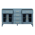 6 Drawer And 2 Cabinet Retro Sideboard With Extra Large Storage Space, With Gold Handles And Solid Wood Legs, For Kitchen And Living Room Antique Blue Antique Blue Solid Wood Mdf