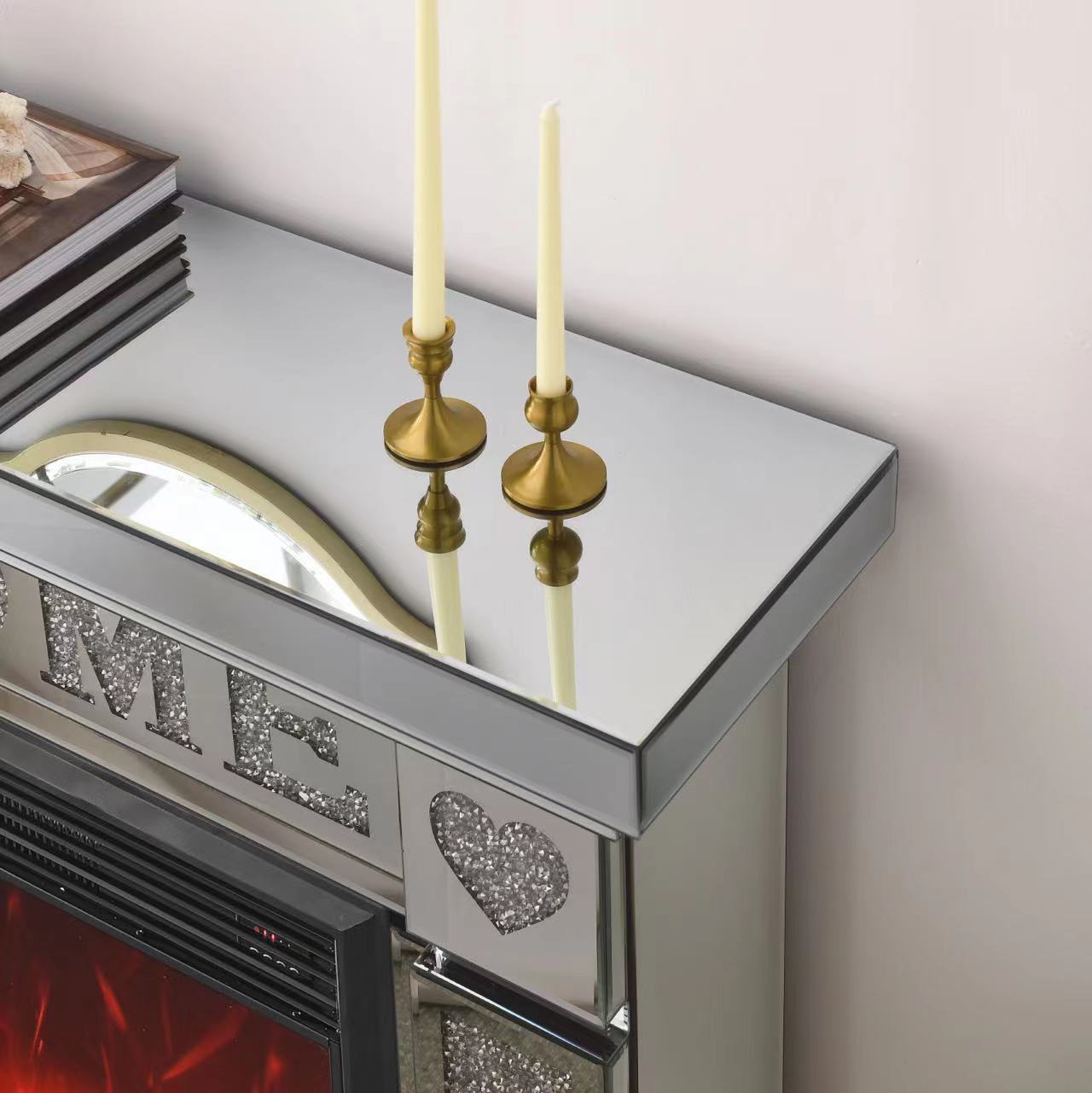 W 46" X D 12.6 X H 41 " Acrylic Diamond Mirror Fireplace Cabinet, Tv Fireplace Cabinet Powder Coated Electric Bedroom Yes Freestanding Electric 41 50 Yes Silver 400 Natural Vent American Design Acrylic Mdf Glass