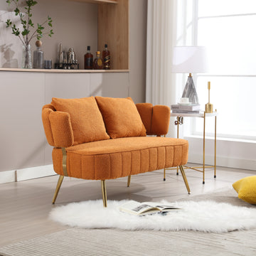 Coolmore Polyester Accent Sofa Modern Upholstered Armsofa Tufted Sofa With Metal Frame, Single Leisure Sofa For Living Room Bedroom Office Balcony Orange Boucle