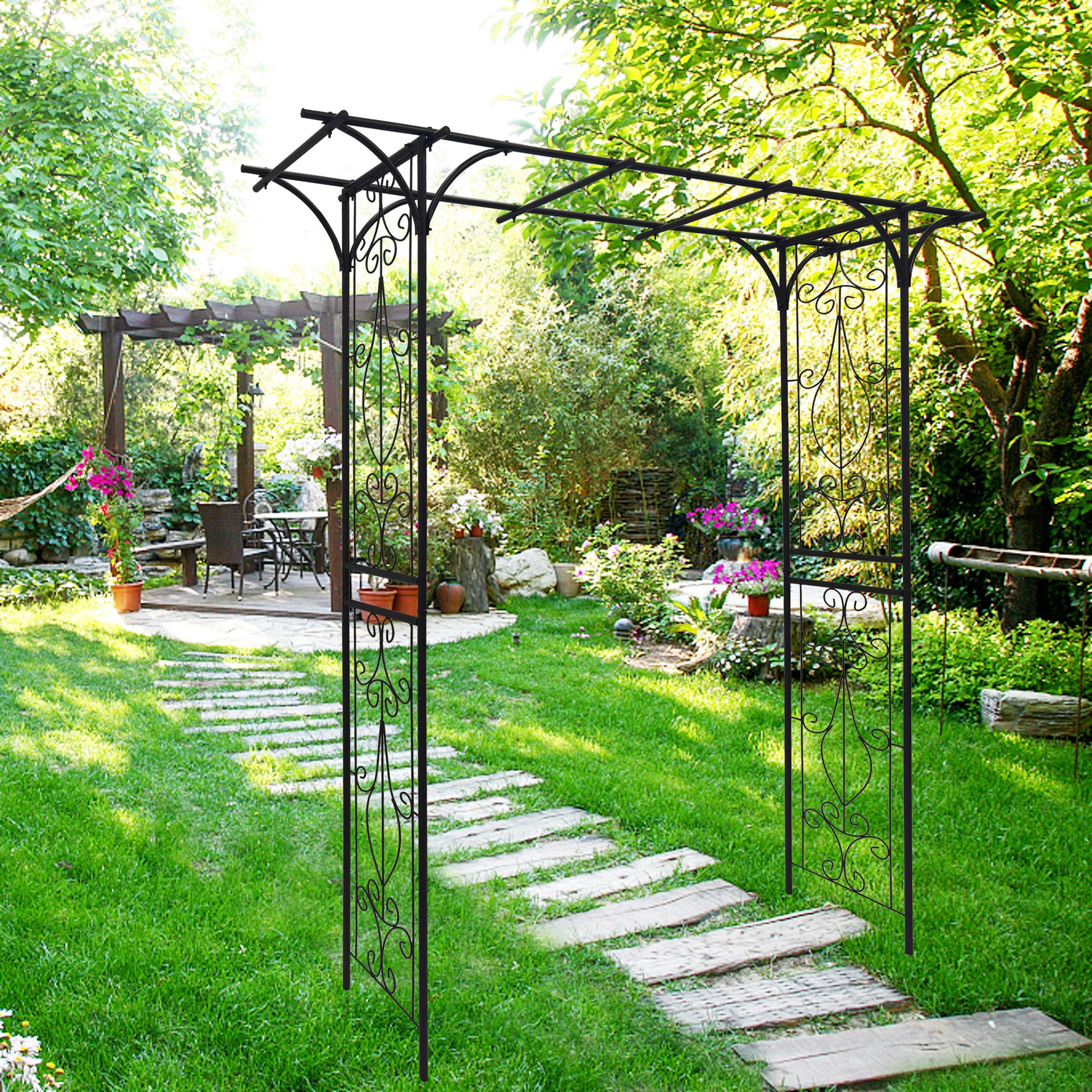 Metal Garden Arch L80.3'' X W20.47'' X H81.1'' Climbing Plants Support Rose Arch Outdoor Black Black Iron