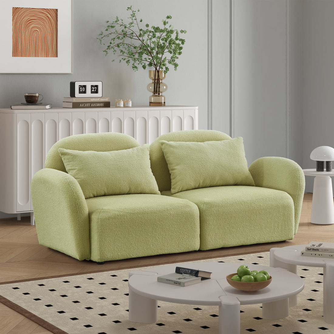 Living Room Furniture Lazy Sofa Loveseat Teddy Fabric Light Green Light Green Foam Teddy