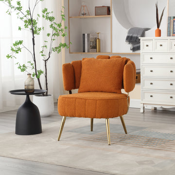 Coolmore Boucle Accent Chair Modern Upholstered Armchair Tufted Chair With Metal Frame, Single Leisure Chairs For Living Room Bedroom Orange Boucle