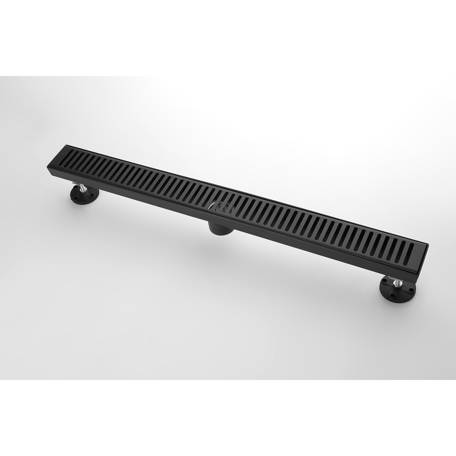 28 Inches Linear Shower Drain, Included Hair Strainer And Leveling Feet Matt Black Stainless Steel