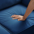 Modern 3 Person Seat Sofa Couch With Scooped Armrest Wood Legs,Upholstered Velvet 3 Seat Sofa With Removable Cushions For Livingrooom Bedroom,Navy Navy Espresso Velvet Wood Primary Living Space Medium Soft Cushion Back American Design Rubberwood Square